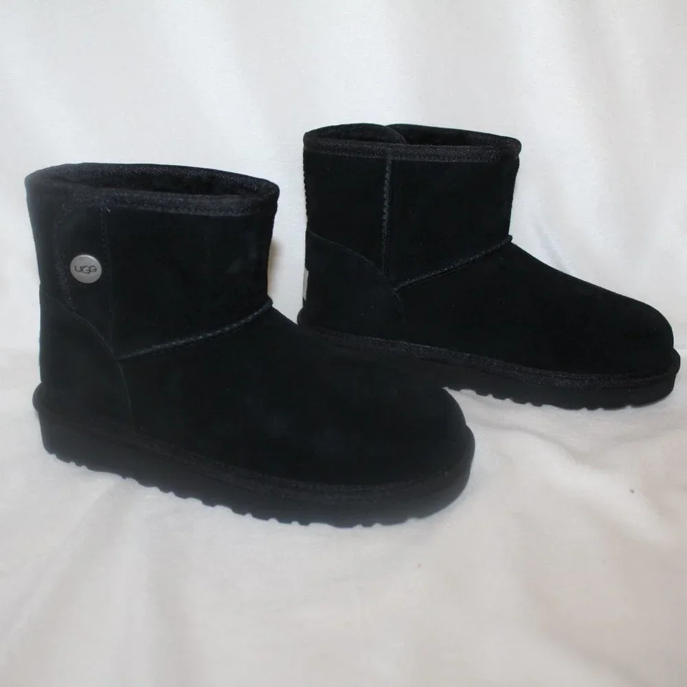 NEW UGG JONA SUEDE SHEARLING GIRL'S MINI SHEARLING LINED BOOTS‎ BLACK